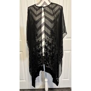 Robbie Bee Silk Sheer Kimono Felt Burnout 18W Romantic Elegant Floral Sexy
